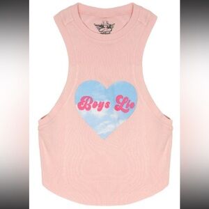 Boys Lie Pink Ribbed Tank with 'Boys Lie' Heart Graphic Women Size Xs/Small NWOT